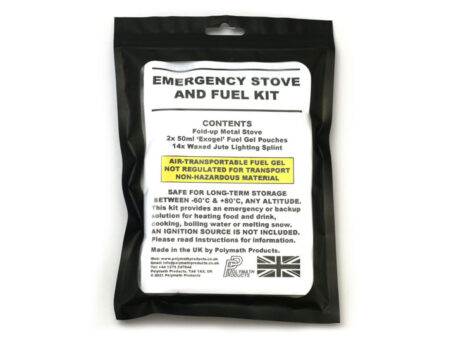 Emergency Stove and Fuel Kit packed into its heavy-duty grip-seal storage pouch, on a plain white background.