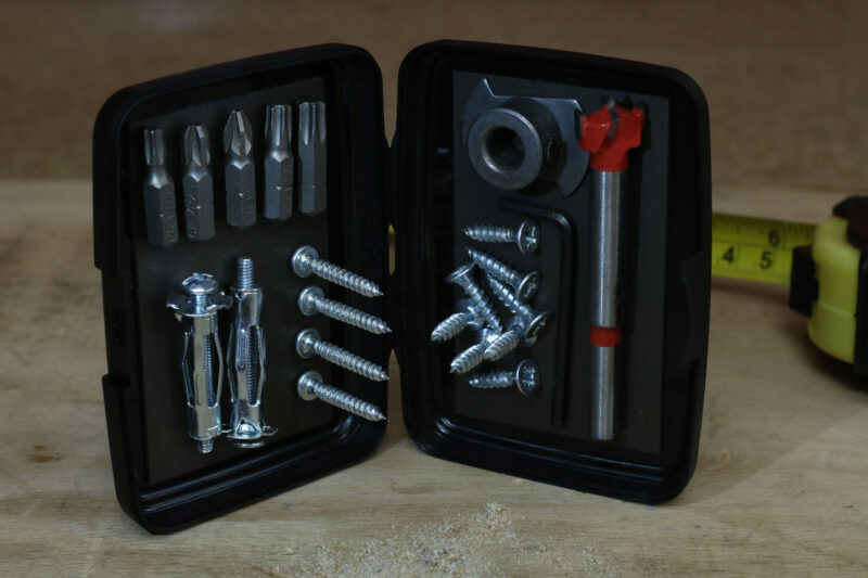 The Magnetic Pocket Case being used for storing screws, bits and other metal parts for DIY jobs.